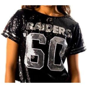 The Wild Collective Raiders 60 Sequin Top Black Silver Womens Medium NFL EUC